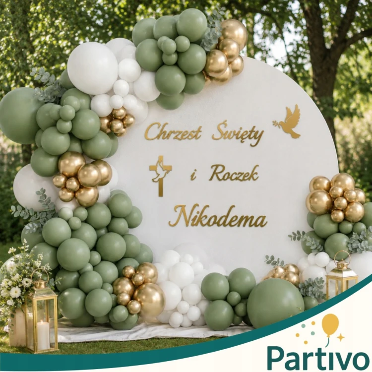 Baner Girlanda na Chrzest i Roczek Dekoracja Z Imieniem Napis + Imię
