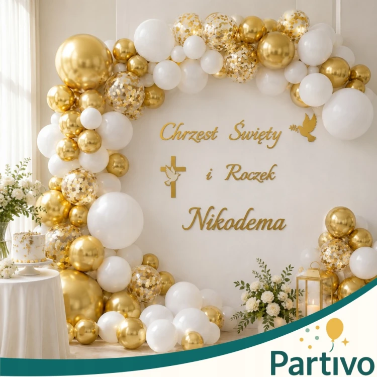 Baner Girlanda na Chrzest i Roczek Dekoracja Z Imieniem Napis + Imię