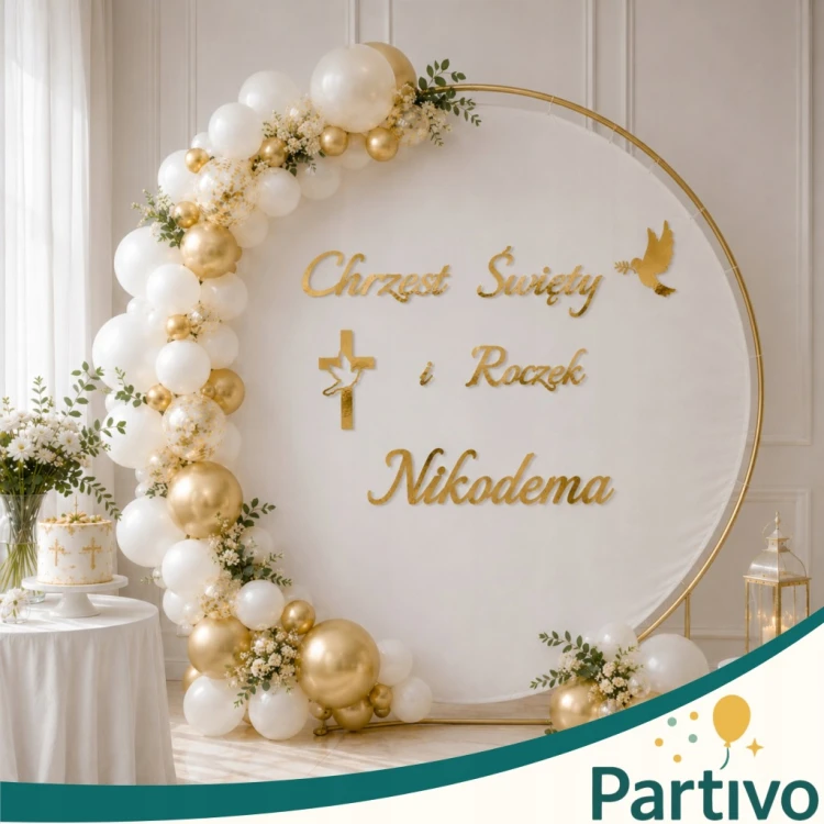 Baner Girlanda na Chrzest i Roczek Dekoracja Z Imieniem Napis + Imię