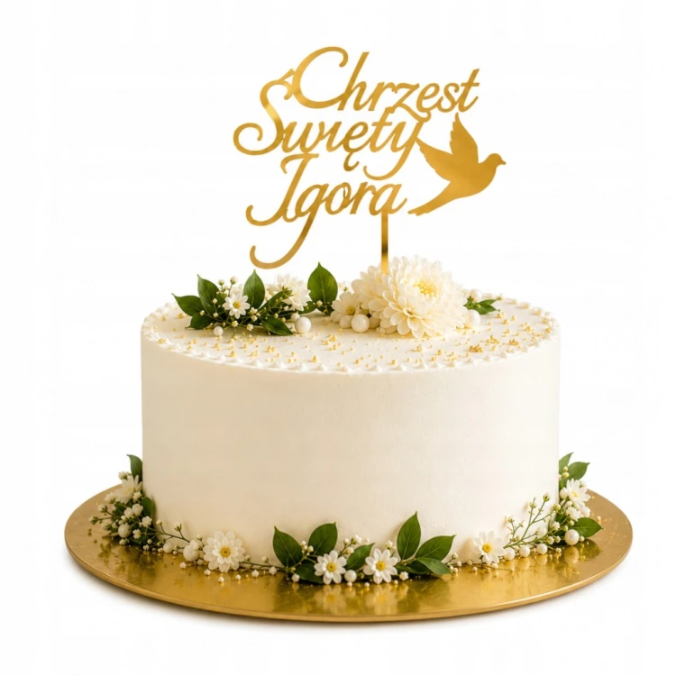 TOPPER dekoracje na tort Chrzest Święty + Imię ZŁOTY Akryl Personalizowany