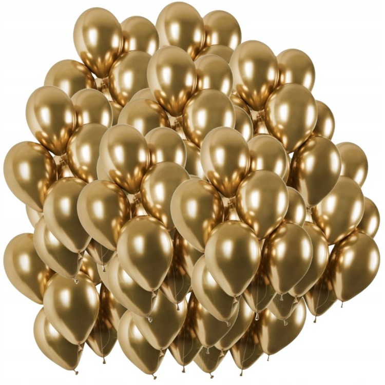 Zestaw 100 złotych balonów lateksowych o chromowanym wykończeniu