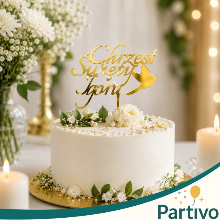 TOPPER dekoracje na tort Chrzest Święty + Imię ZŁOTY Akryl Personalizowany