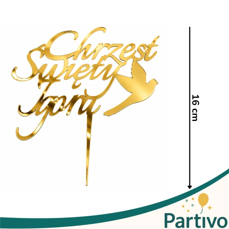 TOPPER dekoracje na tort Chrzest Święty + Imię ZŁOTY Akryl Personalizowany