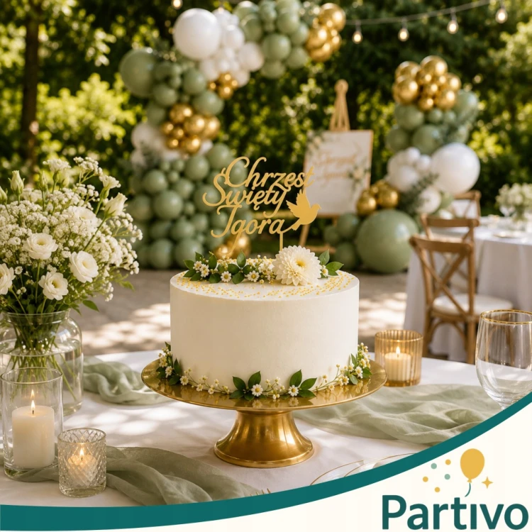 TOPPER dekoracje na tort Chrzest Święty + Imię ZŁOTY Akryl Personalizowany
