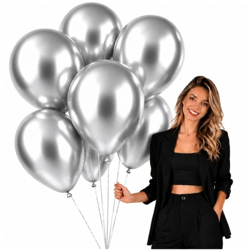 Balony Srebrne CHROMOWANE 45cm URODZINOWE Na Urodziny Duże Gigant 10 Sztuk