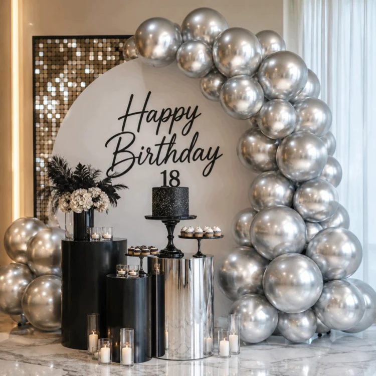 Balony Srebrne CHROMOWANE 45cm URODZINOWE Na Urodziny Duże Gigant 10 Sztuk