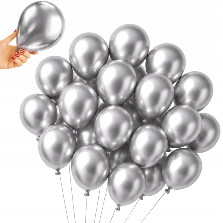 Balony SREBRNE Chrom MINI MAŁE 13cm WESELE i Ślub 50szt ZESTAW DO GIRLANDY