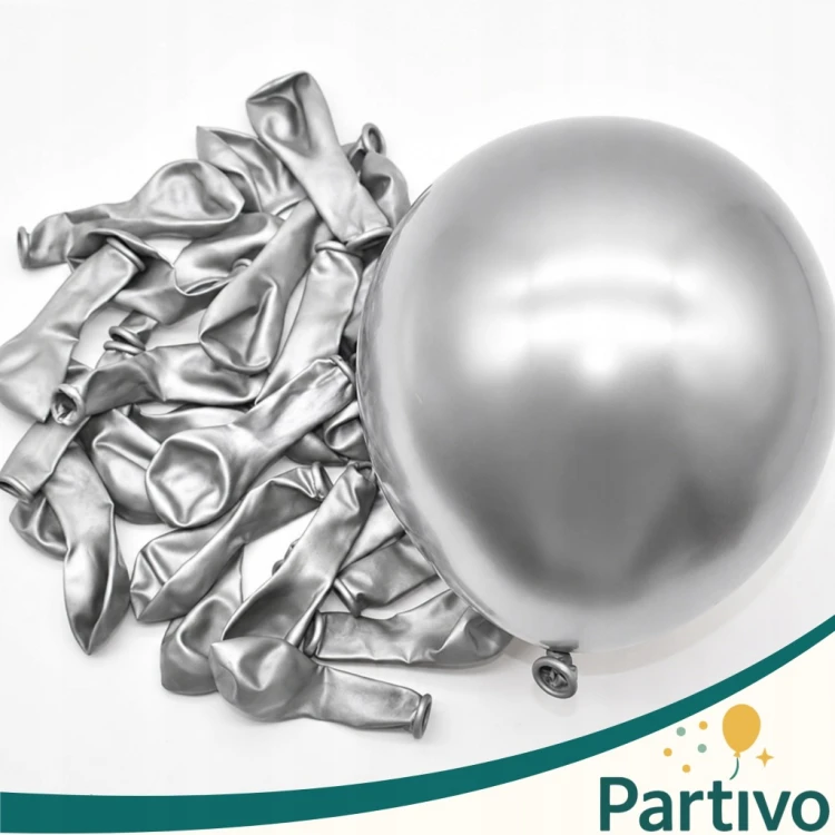Balony SREBRNE Chrom MINI MAŁE 13cm WESELE i Ślub 50szt ZESTAW DO GIRLANDY