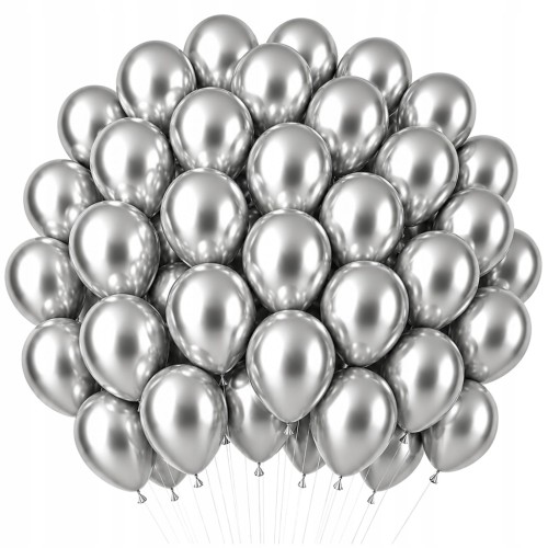 Balony SREBRNE metaliczne chrom 26cm 50szt na wesele ślub urodziny 10 cali