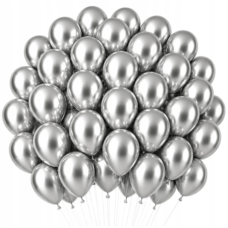 Balony SREBRNE metaliczne chrom 26cm 50szt na wesele ślub urodziny 10 cali