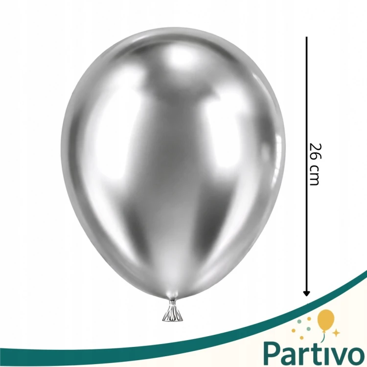 Balony SREBRNE metaliczne chrom 26cm 50szt na wesele ślub urodziny 10 cali