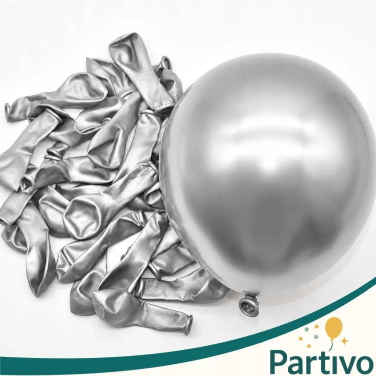 Balony SREBRNE metaliczne chrom 26cm 50szt na wesele ślub urodziny 10 cali