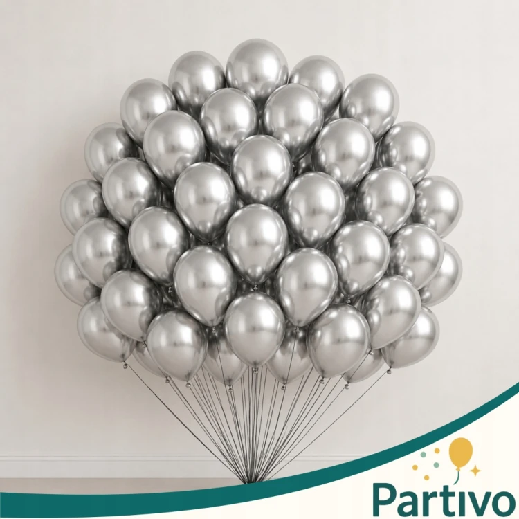 Balony SREBRNE metaliczne chrom 26cm 50szt na wesele ślub urodziny 10 cali