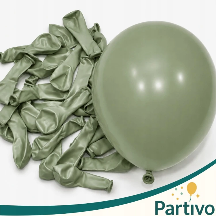 Balony Eukaliptus Matowe MINI MAŁE 13cm Zielone 50szt ZESTAW DO GIRLANDY