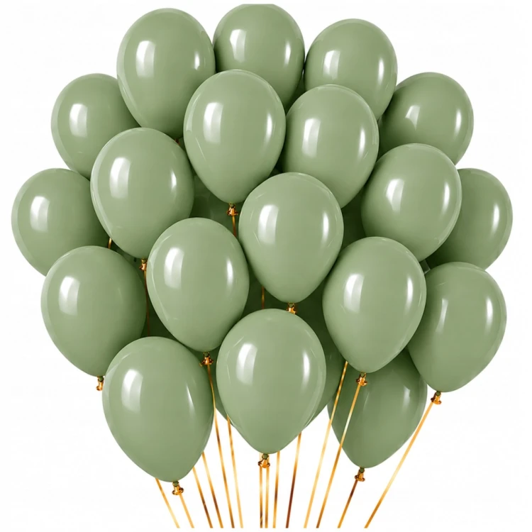 Balony Eukaliptus Matowe Zielone Duże 30cm Chrzest Boho Ślub Wesele 50szt