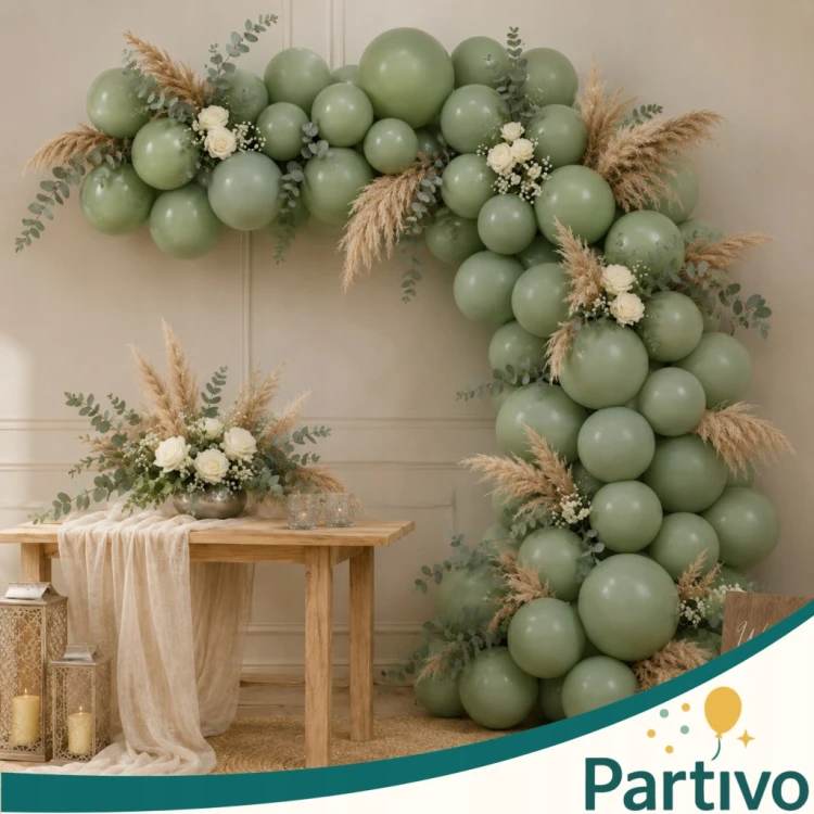 Balony Eukaliptus Matowe Zielone Duże 30cm Chrzest Boho Ślub Wesele 50szt