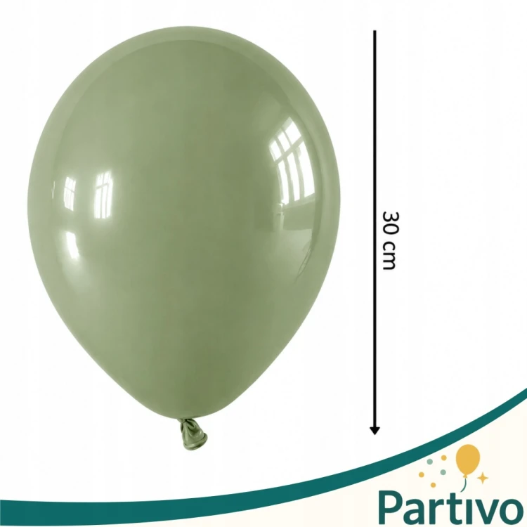 Balony Eukaliptus Matowe Zielone Duże 30cm Chrzest Boho Ślub Wesele 50szt