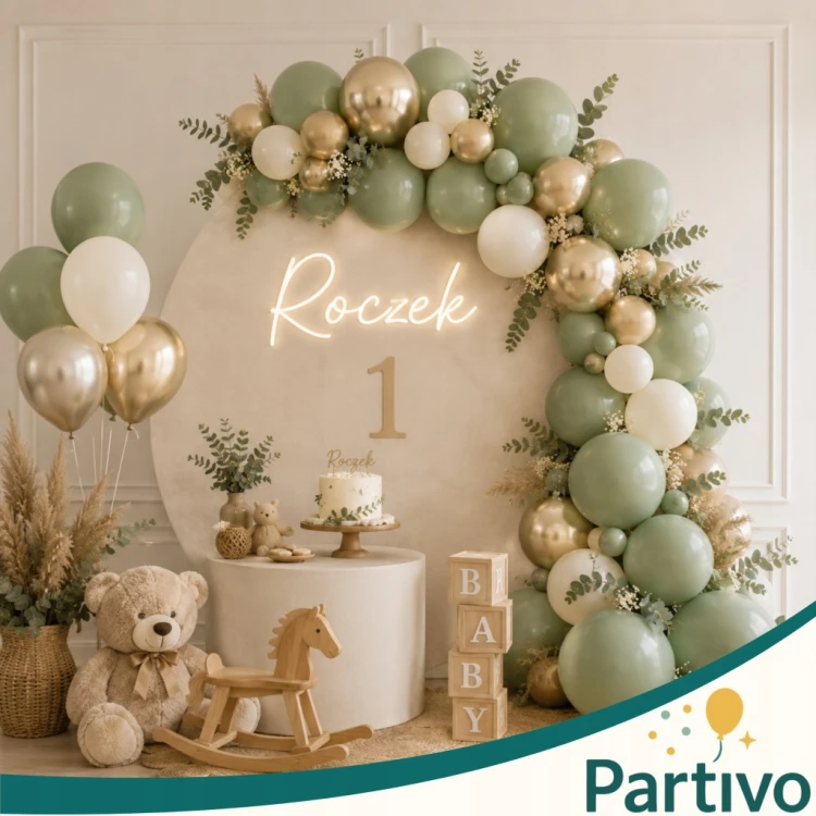 Balony Eukaliptus Matowe Zielone Duże 30cm Chrzest Boho Ślub Wesele 50szt