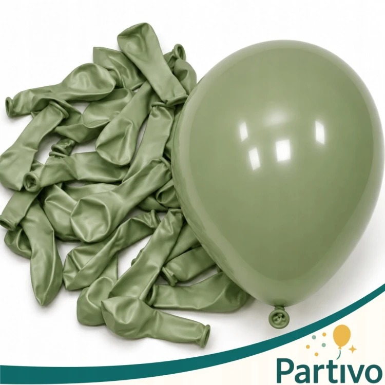 Balony Eukaliptus Matowe Zielone Duże 30cm Chrzest Boho Ślub Wesele 50szt