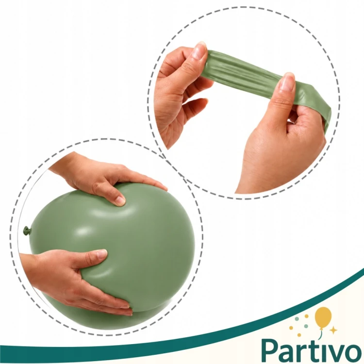 Balony Eukaliptus Matowe Zielone Duże 30cm Chrzest Boho Ślub Wesele 50szt