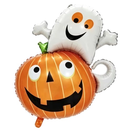 Balon Foliowy Duch z Dynią Duży Halloween Dynia Pomarańczowa Duszek 60 CM