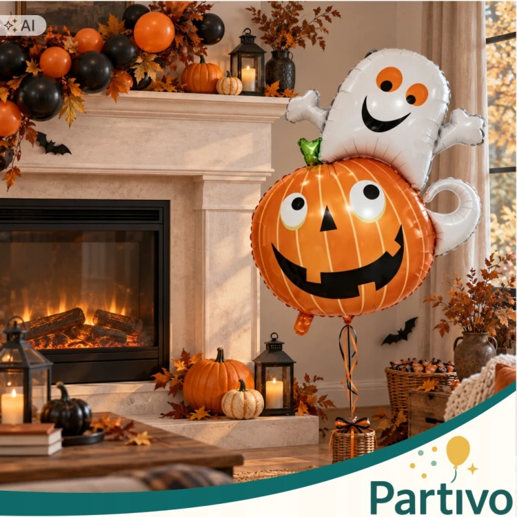 Balon Foliowy Duch z Dynią Duży Halloween Dynia Pomarańczowa Duszek 60 CM