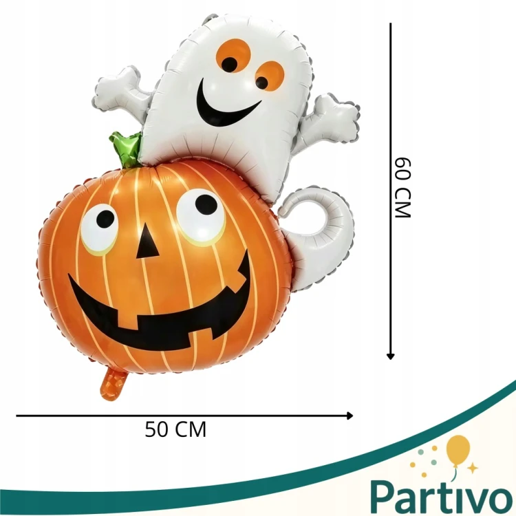 Balon Foliowy Duch z Dynią Duży Halloween Dynia Pomarańczowa Duszek 60 CM