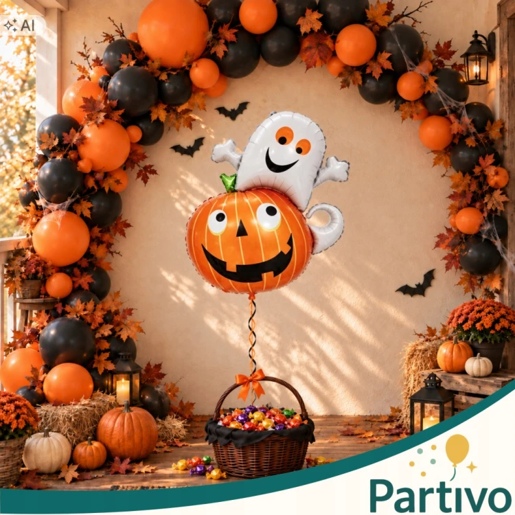 Balon Foliowy Duch z Dynią Duży Halloween Dynia Pomarańczowa Duszek 60 CM