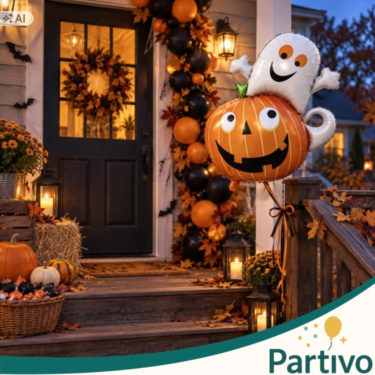 Balon Foliowy Duch z Dynią Duży Halloween Dynia Pomarańczowa Duszek 60 CM