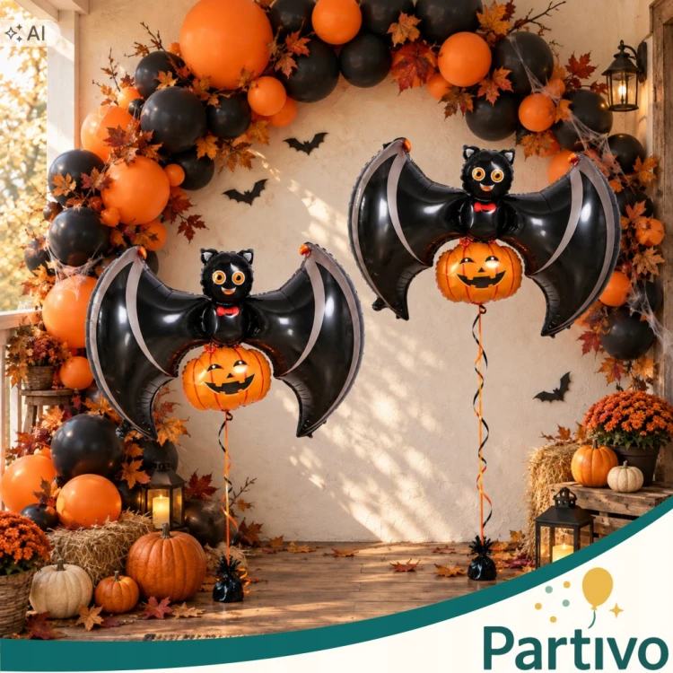 Balon Foliowy NIETOPERZ z Dynią Duży Na Halloween OGROMNY Dynia 80 x 60 CM