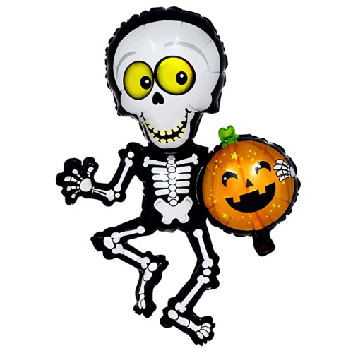 Balon Foliowy KOŚCIOTRUP Dynia Duży Na Halloween Szkielet z Dynią 65 x 45CM