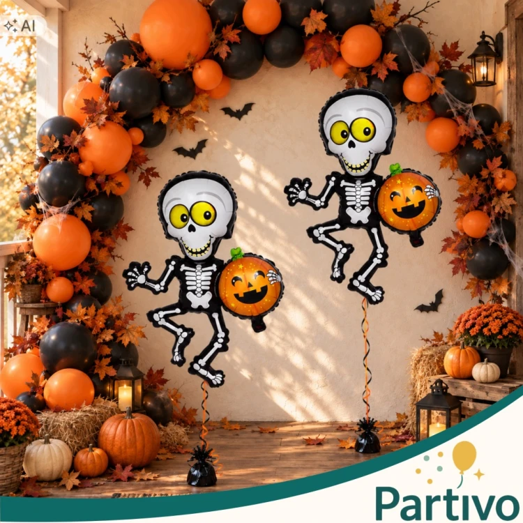 Balon Foliowy KOŚCIOTRUP Dynia Duży Na Halloween Szkielet z Dynią 65 x 45CM