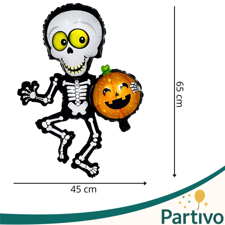 Balon Foliowy KOŚCIOTRUP Dynia Duży Na Halloween Szkielet z Dynią 65 x 45CM