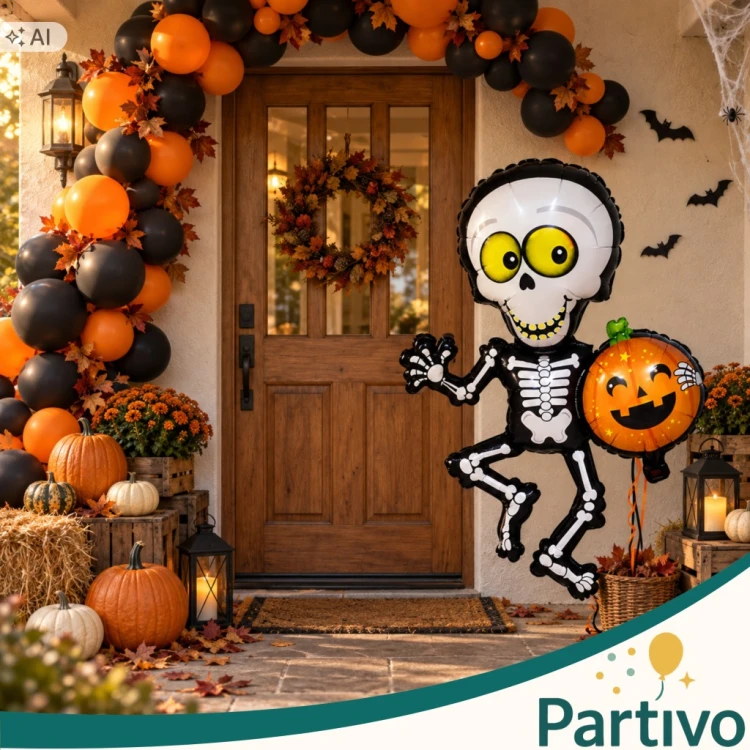 Balon Foliowy KOŚCIOTRUP Dynia Duży Na Halloween Szkielet z Dynią 65 x 45CM