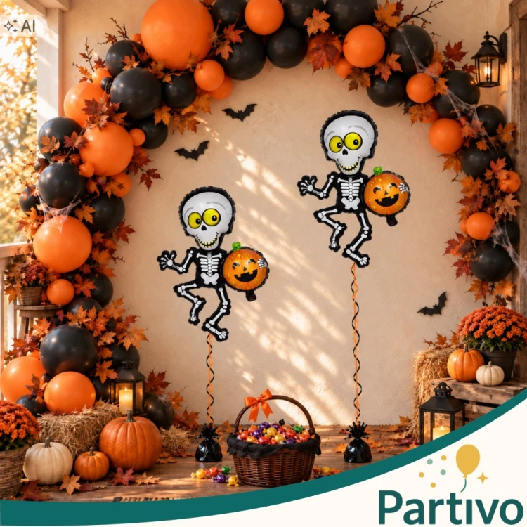 Balon Foliowy KOŚCIOTRUP Dynia Duży Na Halloween Szkielet z Dynią 65 x 45CM