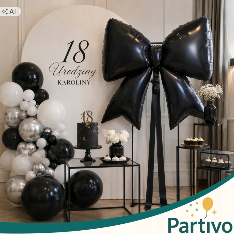 Czarna Kokarda BALON FOLIOWY kokardka 98CM Na Urodziny i Imprezy Duża XL