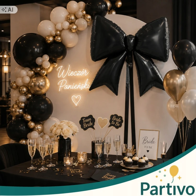 Czarna Kokarda BALON FOLIOWY kokardka 98CM Na Urodziny i Imprezy Duża XL