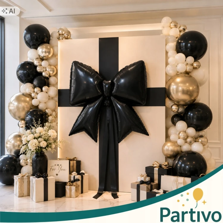 Czarna Kokarda BALON FOLIOWY kokardka 98CM Na Urodziny i Imprezy Duża XL