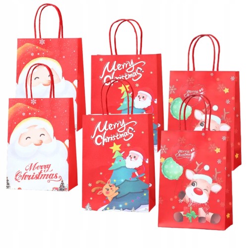 Torba PAPIEROWA PREZENTOWA ŚWIĄTECZNA na PREZENTY 6 SZT MIX 27x21x11 cm
