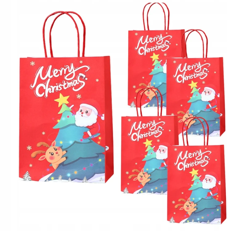 Torba PAPIEROWA PREZENTOWA ŚWIĄTECZNA na PREZENTY 5 SZT Mikołaj 27x21x11 cm
