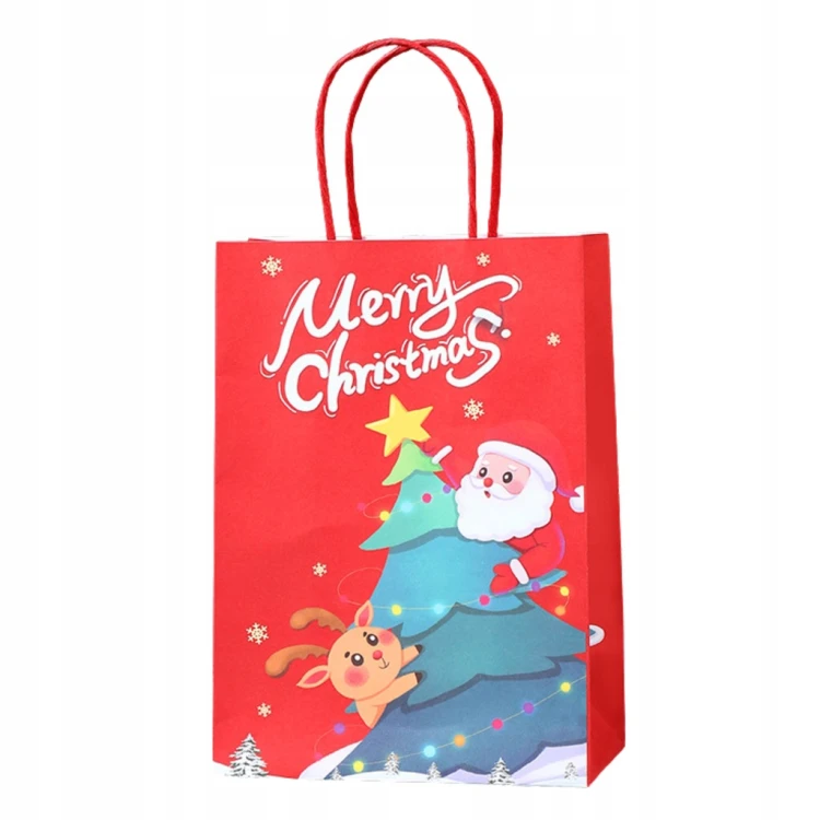 Torba PAPIEROWA PREZENTOWA ŚWIĄTECZNA na PREZENTY 5 SZT Mikołaj 27x21x11 cm