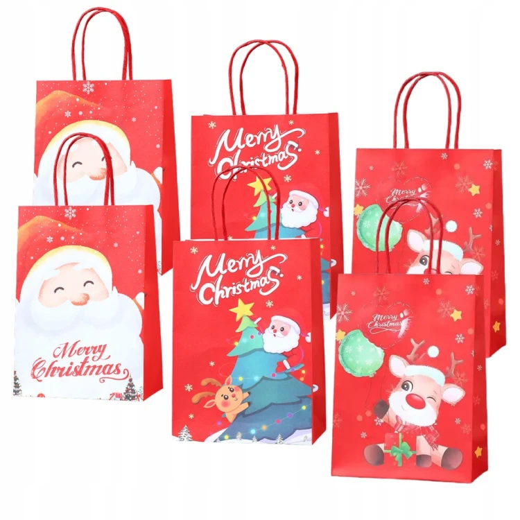 Torba PAPIEROWA PREZENTOWA ŚWIĄTECZNA na PREZENTY 5 SZT Mikołaj 27x21x11 cm