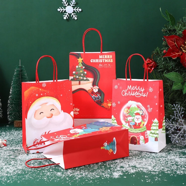 Torba PAPIEROWA PREZENTOWA ŚWIĄTECZNA na PREZENTY 5 SZT Mikołaj 27x21x11 cm