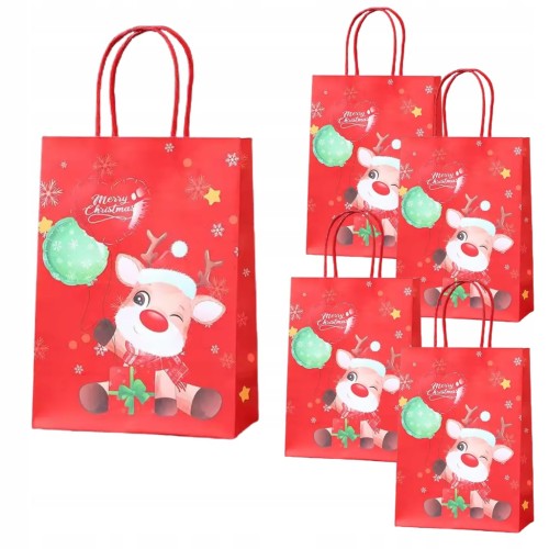 Torba papierowa prezentowa świąteczna z reniferem 27x21x11 cm – widok z przodu i tyłu
