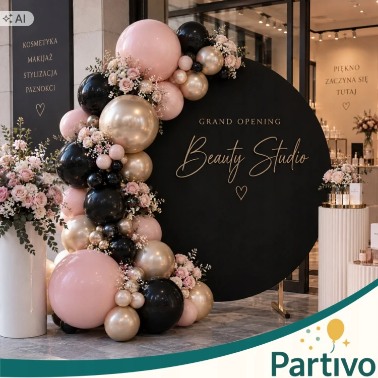 Stelaż Na Balony Koło z POKROWCEM CZARNY Tło Do Zdjęć Duży Impreza 2M