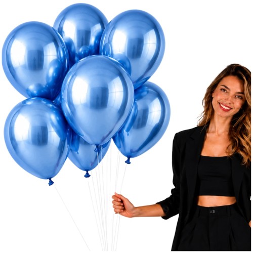 Balony Niebieskie CHROMOWANE 45cm URODZINOWE Na Urodziny Duże Gigant 10 szt