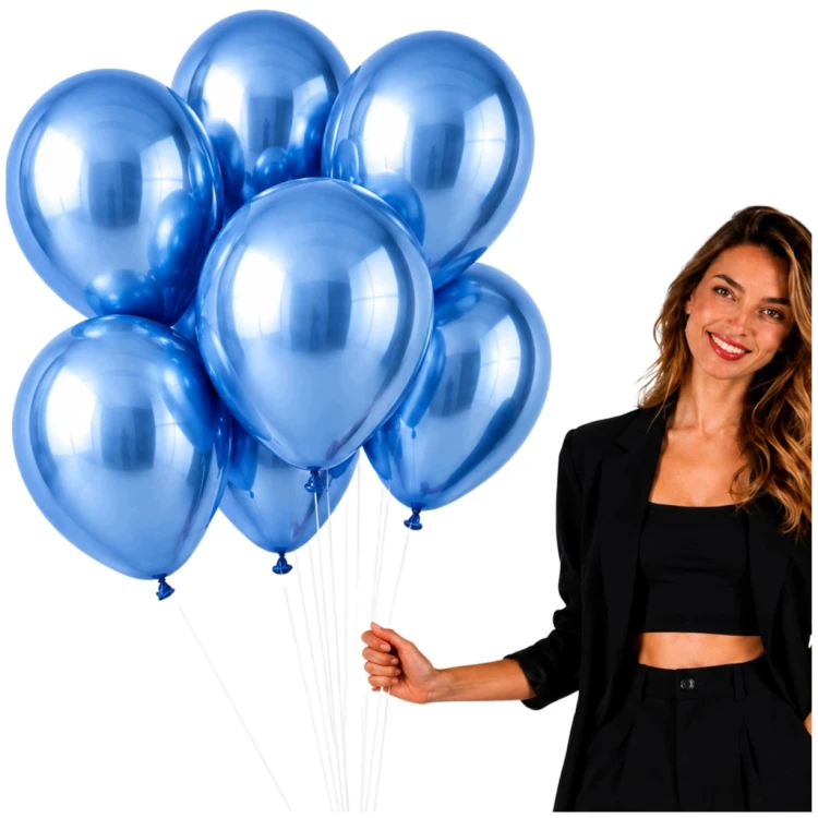 Balony Niebieskie CHROMOWANE 45cm URODZINOWE Na Urodziny Duże Gigant 10 szt