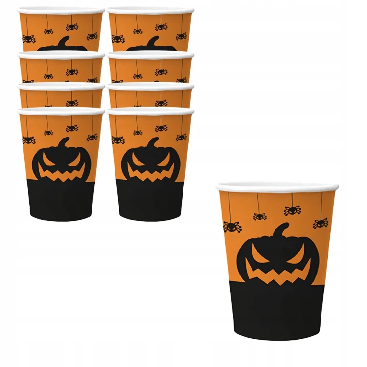 Zestaw Talerzyki Kubeczki Serwetki Papierowe HALLOWEEN Dzieci Dla 8 osób